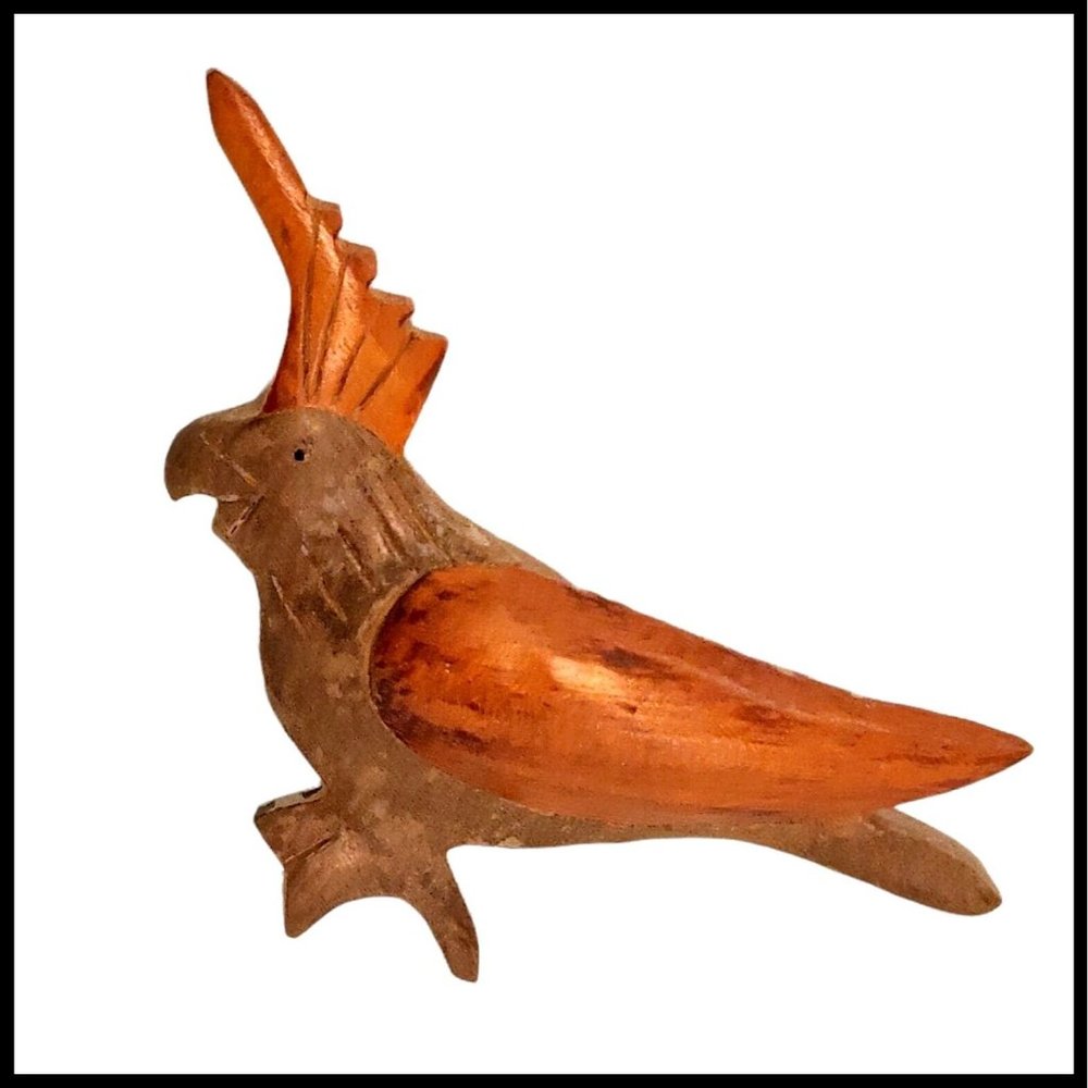 Vintage Carved Wooden Toucan Bird Brooch Pin‎ Two Tone Large